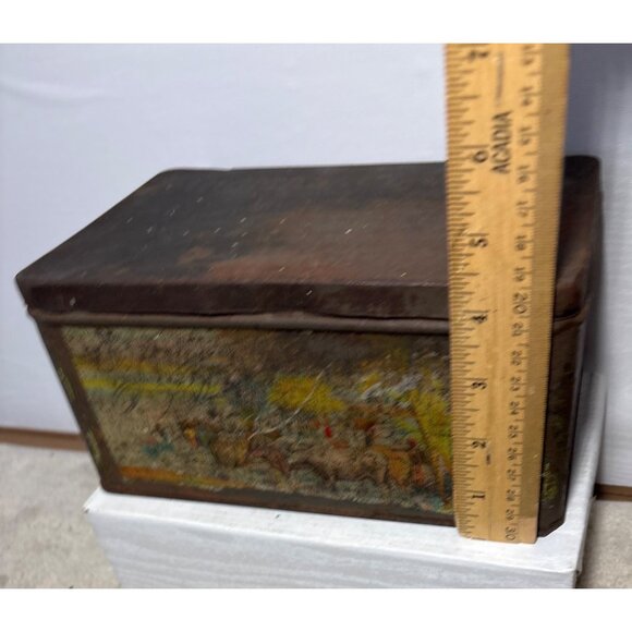 Thomas J Lipton Tea Tin Planters Hinge Lid Scenic Graphic Rustic Patina 9x6x4.5" - Picture 10 of 11